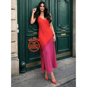 MANGO Blogger Fave Colorblock Maxi Dress NWT Red Pink Asymmetric